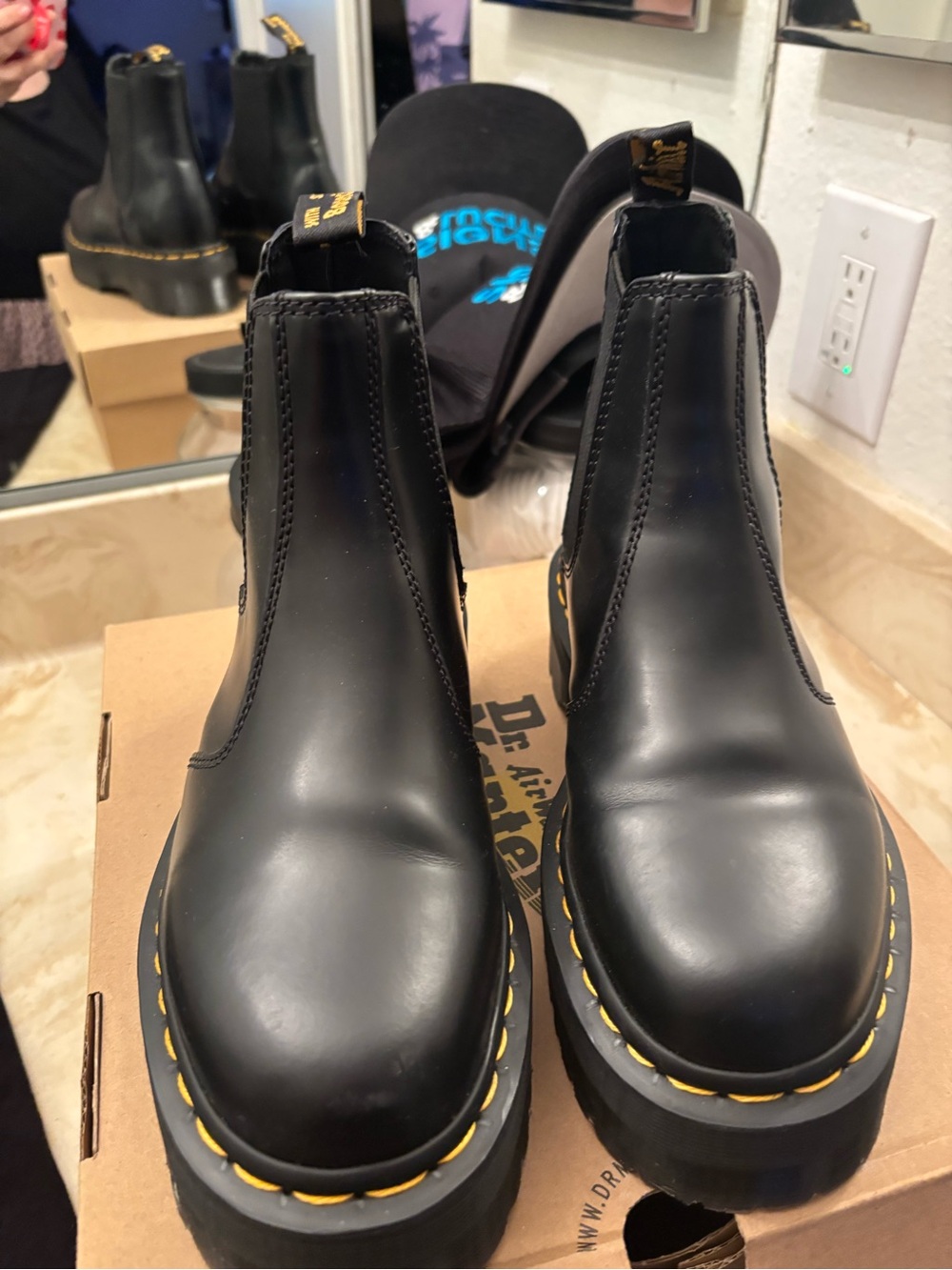 Dr. Martens Black Leather Chukka Boots with Yellow Stitching